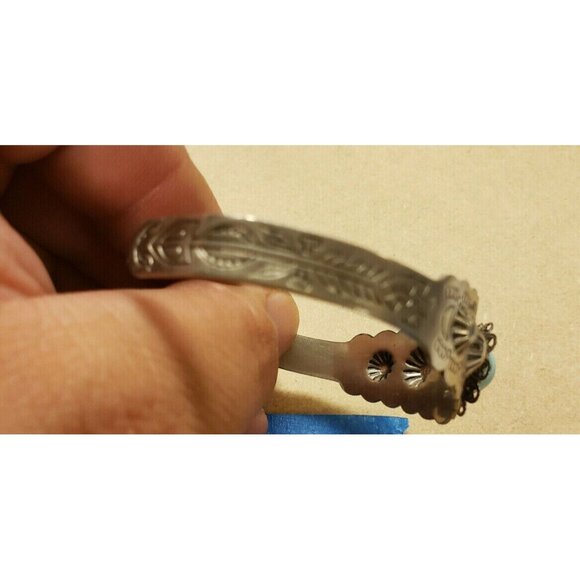 Bracelet, Vintage, Silver toned Metal, with Stone, engraved, starburst,G (J22) - Picture 4 of 5